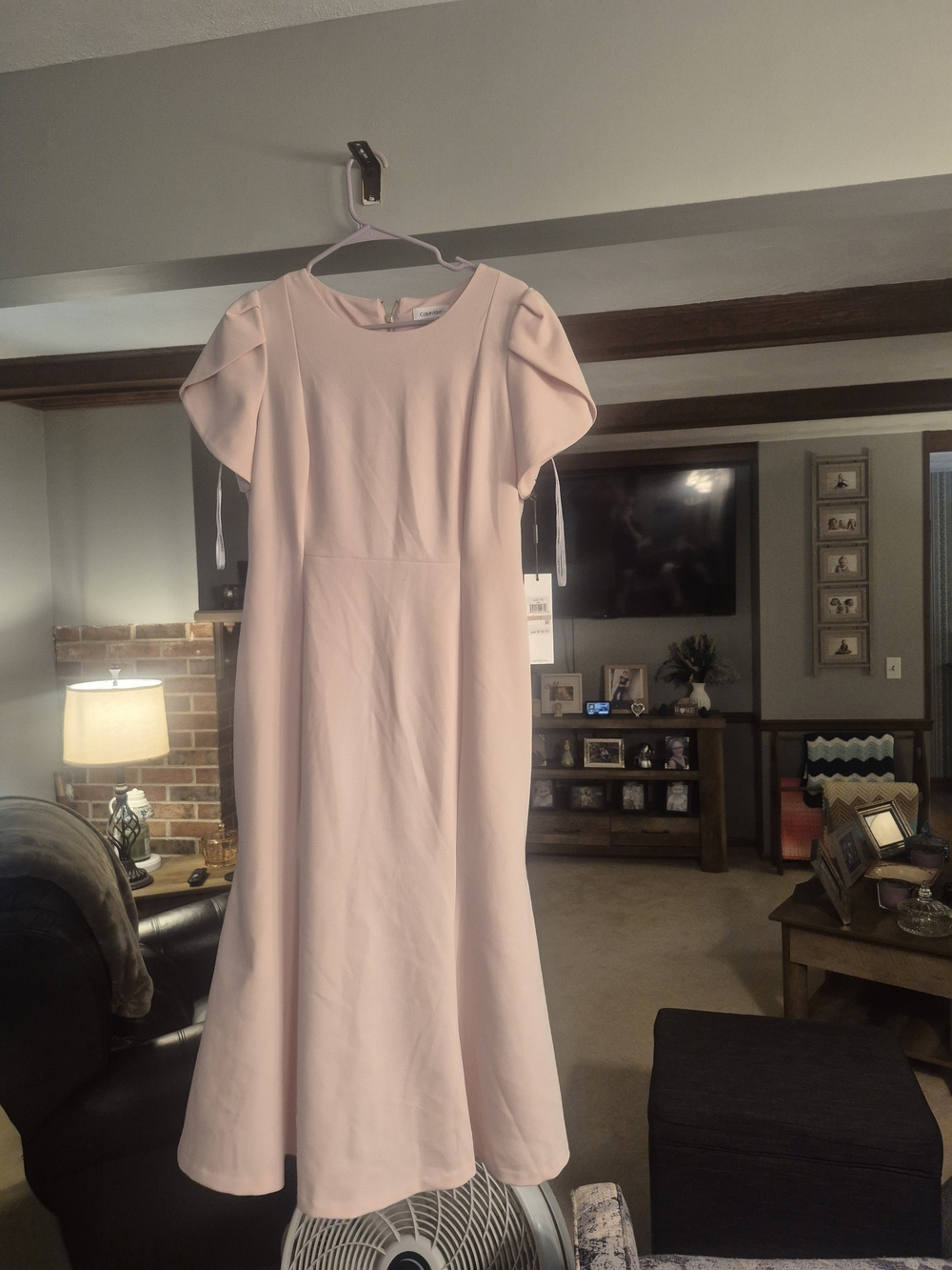 Calvin Klein Pale Pink Midi Dress with Flutter Sleeves